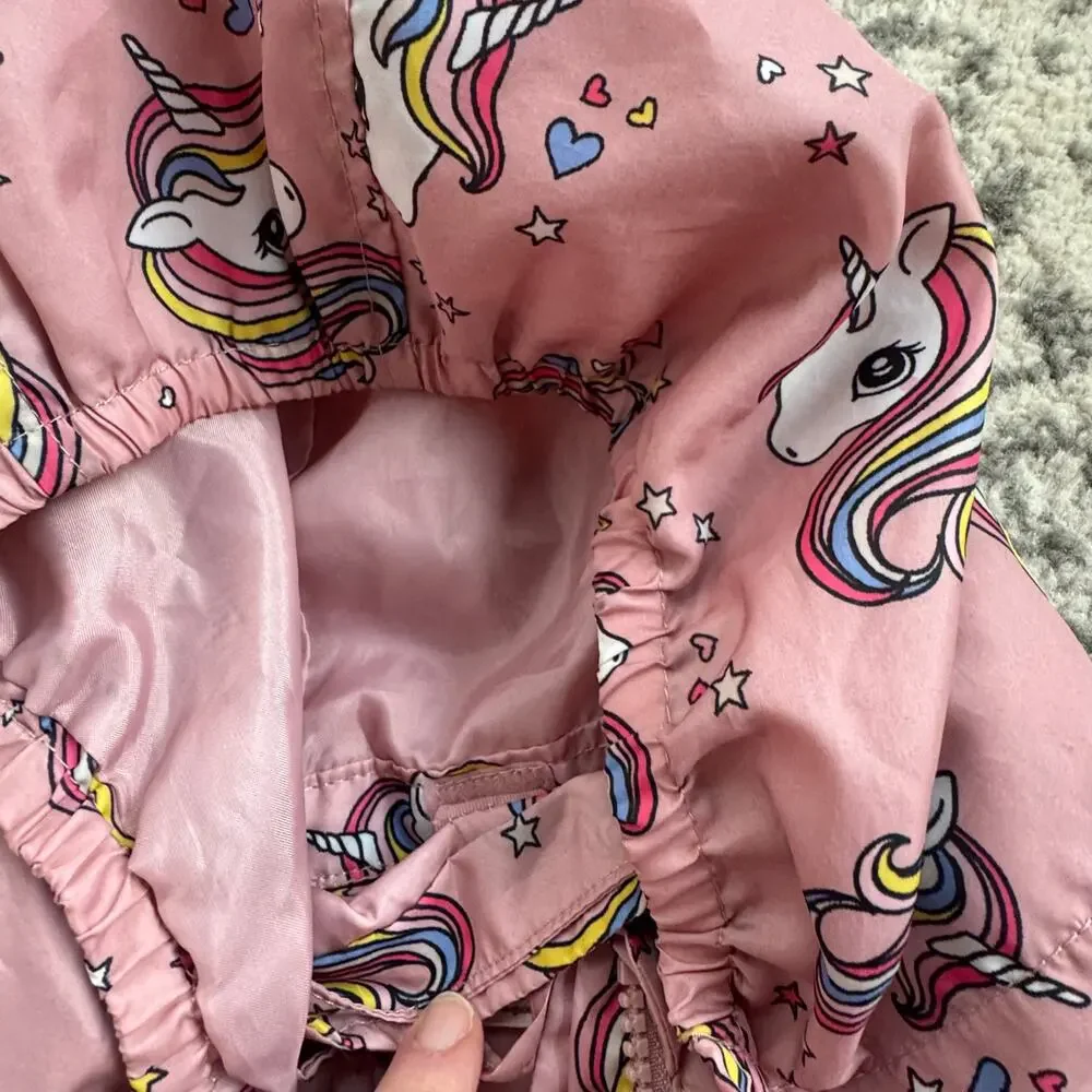 H&M Light Pink Hooded Unicorn Windbreaker Sz 7